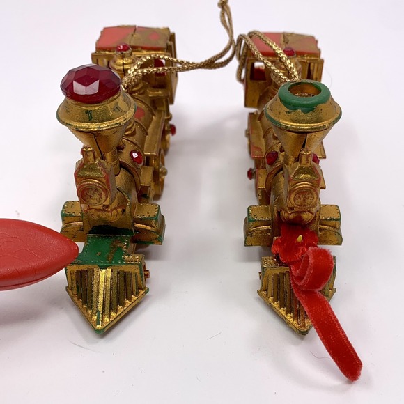 Lot 2 Vtg Koestel Golden Jeweled Train Engine Christmas Ornament W Germany Flaws - Picture 4 of 9